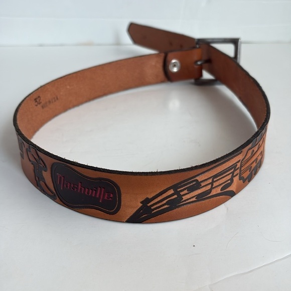 Brown leather Music City Nashville TN belt silver buckle boots cowboy guitar main image 6